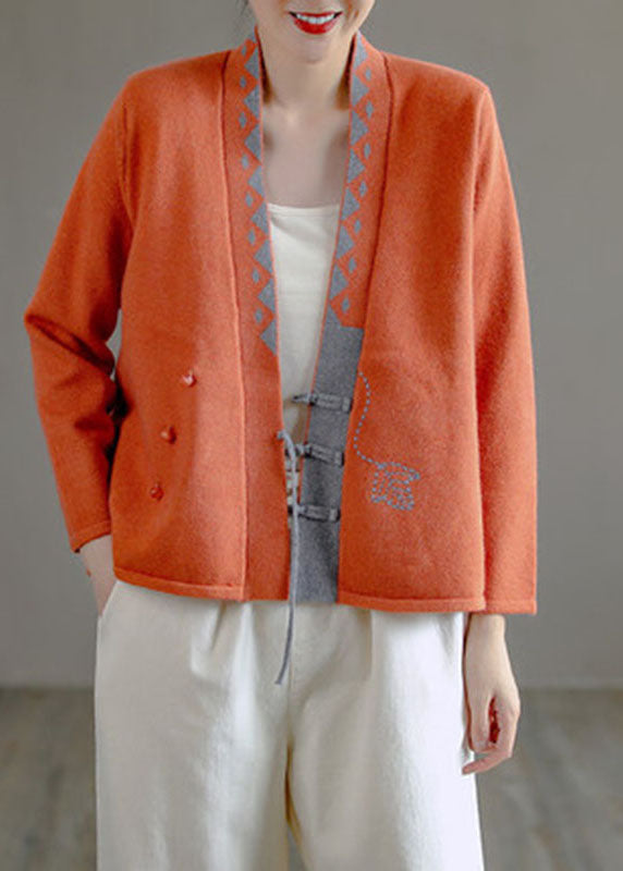 Women's Knit Sweater Beige V Neck Asymmetrical Design - 5