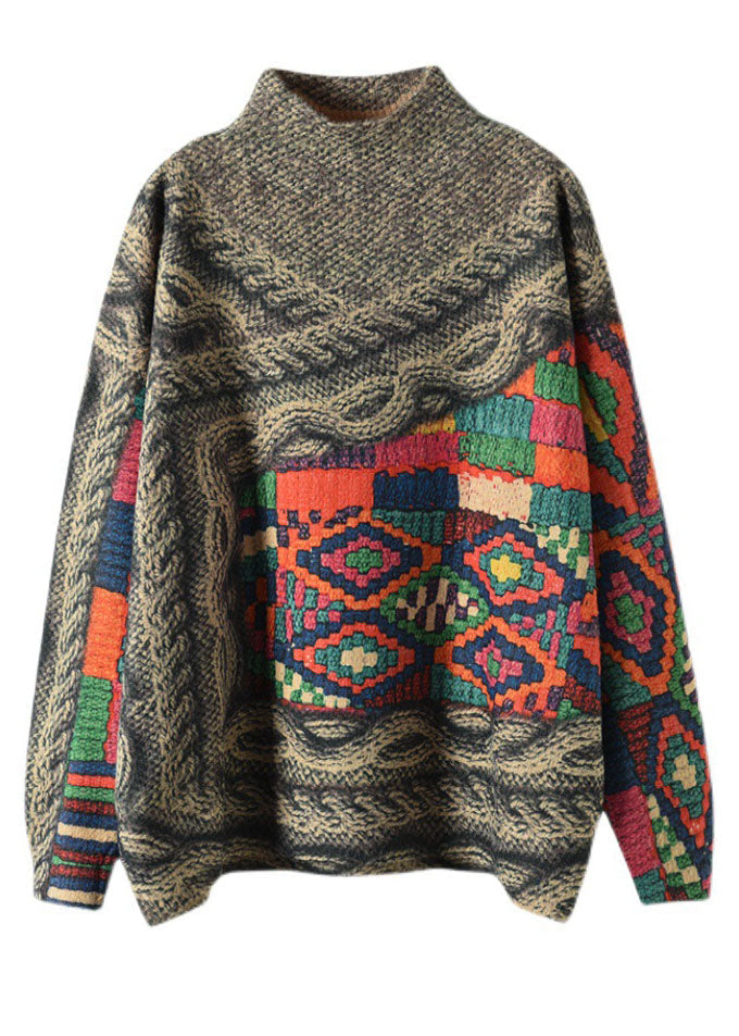Women's Sweater Tops Blue High Neck Knitted - 5