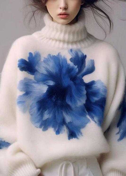 Women's Sweater White Wool Blend Turtleneck - 1