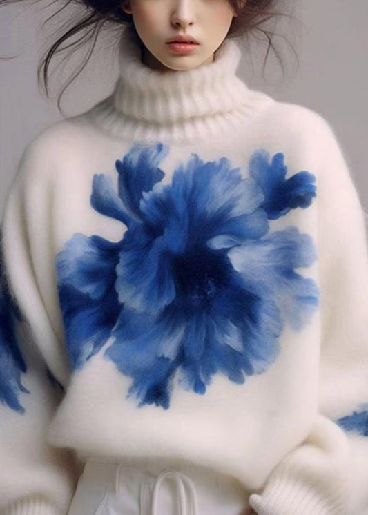 Women's Sweater White Wool Blend Turtleneck - 2