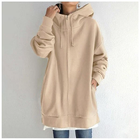 Women's Zip-Up Hoodie Gray Oversized Cotton - 2
