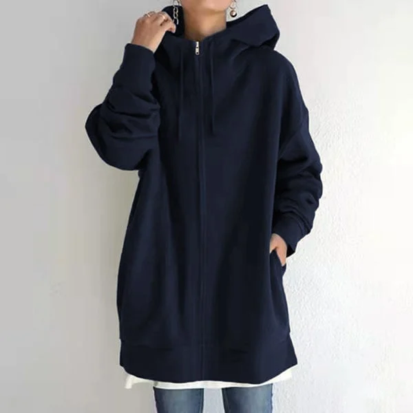 Women's Zip-Up Hoodie Gray Oversized Cotton - 12