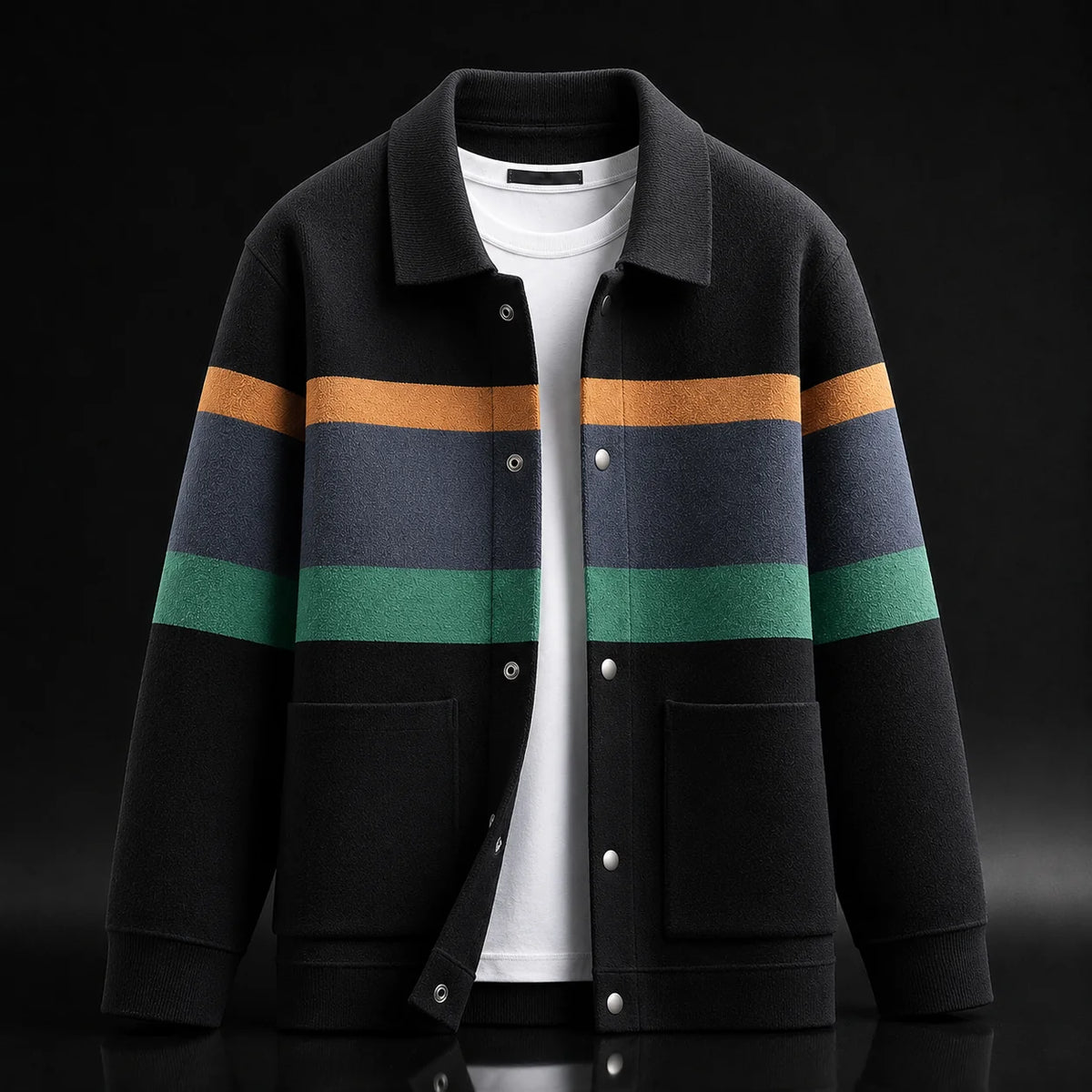 Colour-Block Button-Front Cardigan in Black – product view | Hensley London