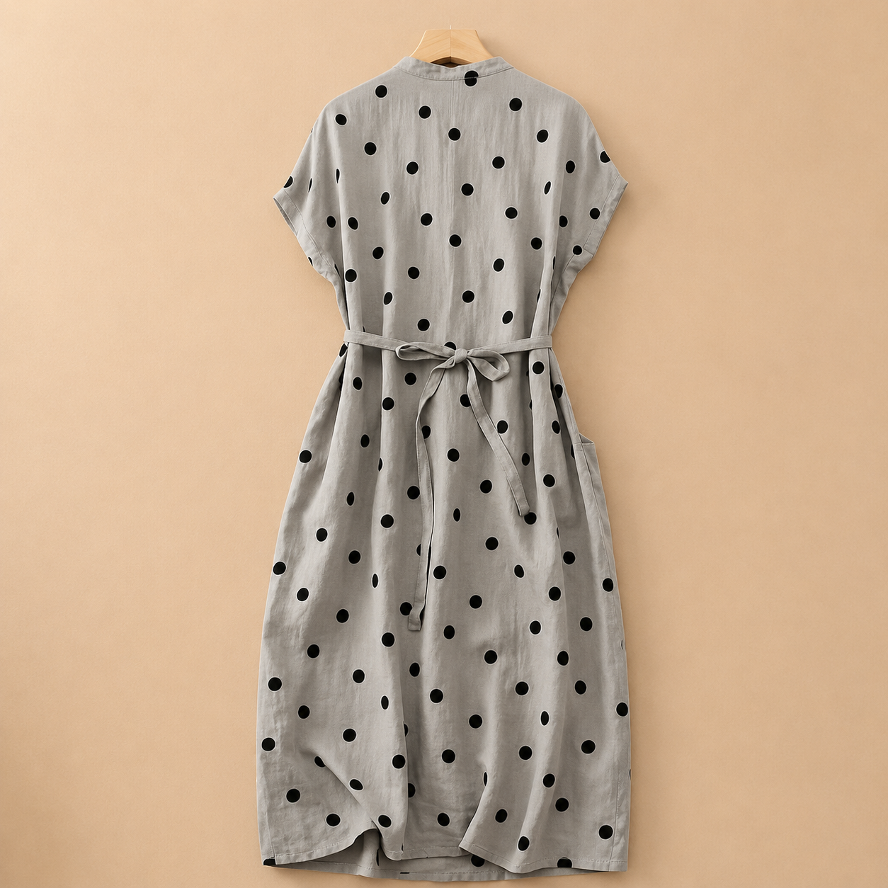 Women's Polka Dot Wrap Midi Dress in Polka Dot Print – lifestyle view | Hensley London