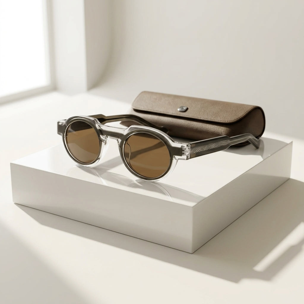 Women's Chunky Round Acetate Sunglasses – lifestyle view | Hensley London