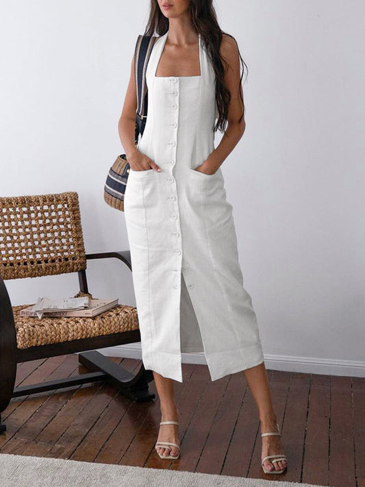 Women's Maxi Dress Blue Rayon Blend Halter Neck-2