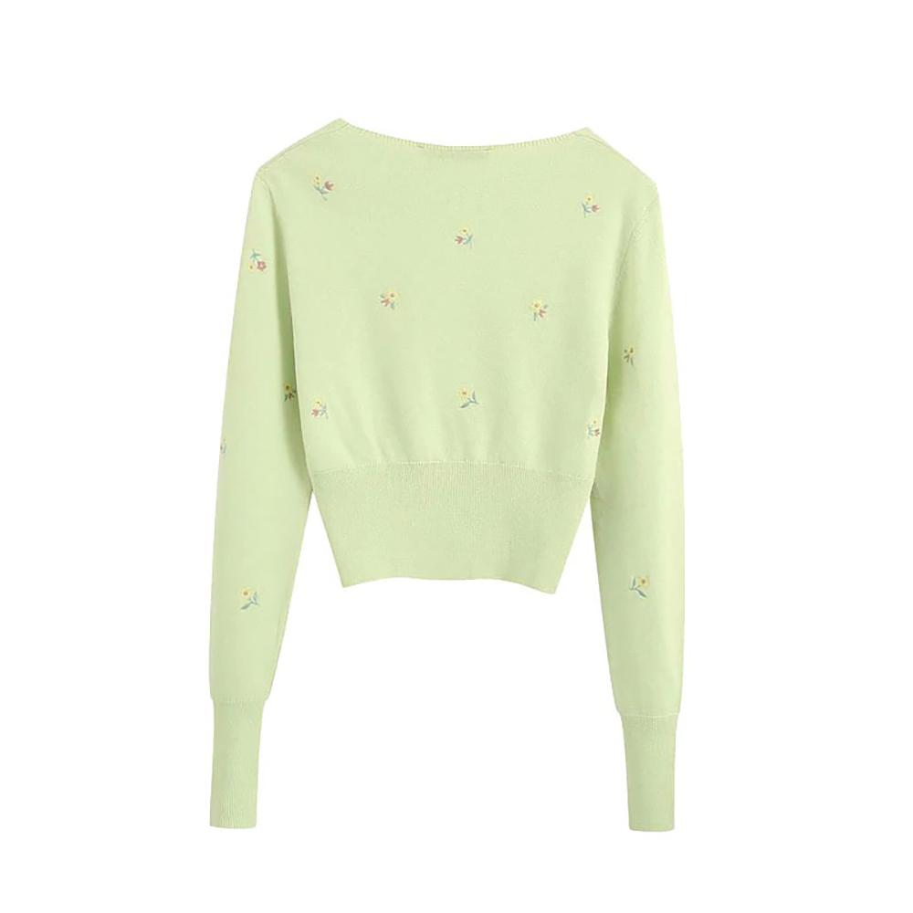Beautiful Floral Embroidered Knitted Crop Top Sweater 1