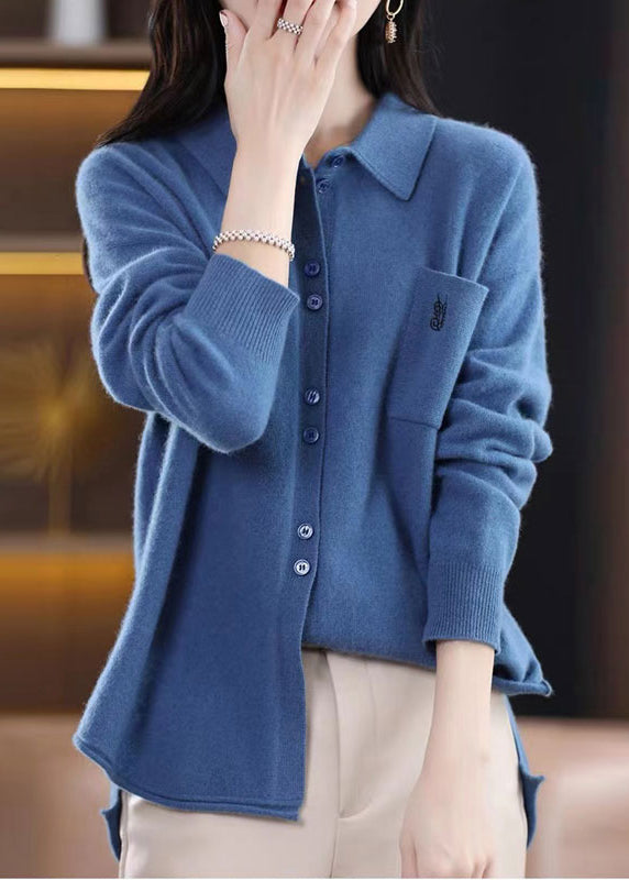 Women's Knitted Top Pink Wool Blend Peter Pan Collar - 3