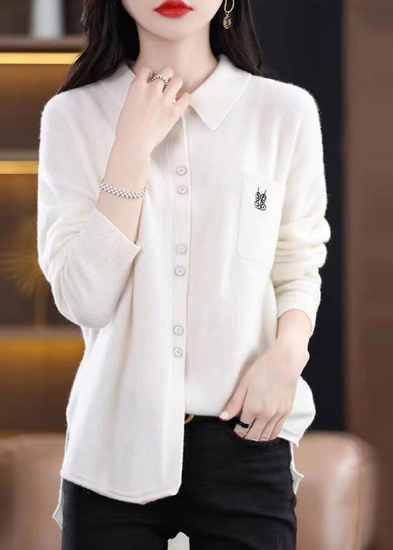 Women's Knitted Top Pink Wool Blend Peter Pan Collar - 4