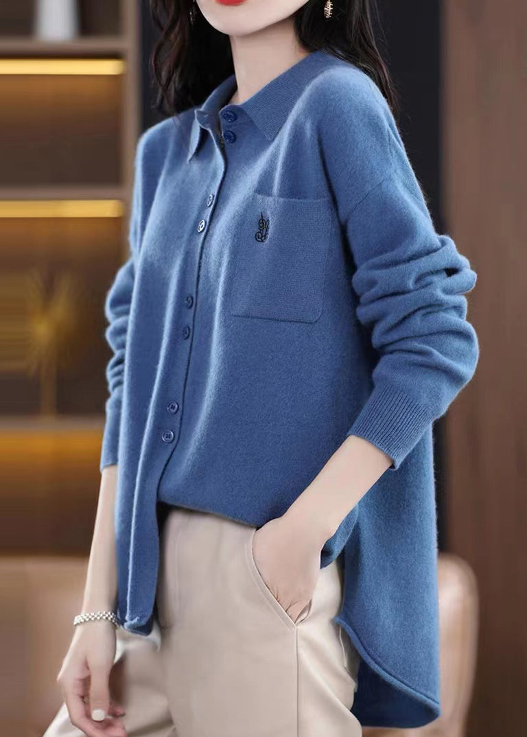 Women's Knitted Top Pink Wool Blend Peter Pan Collar - 5