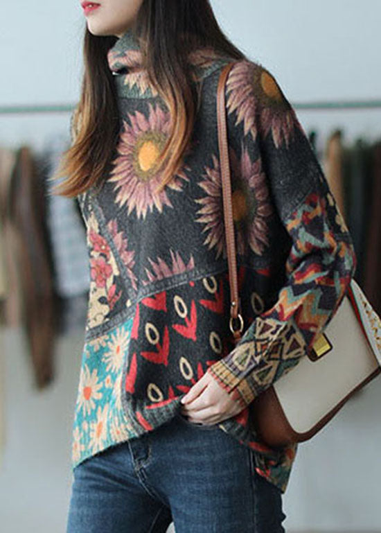 Women's Sweater Black Turtle Neck Mink Hair Knitted - 1