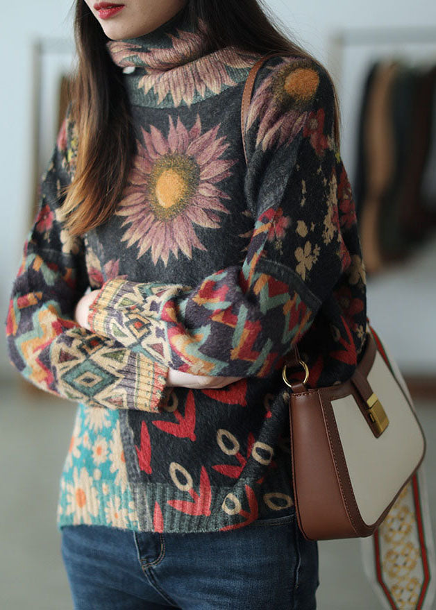 Women's Sweater Black Turtle Neck Mink Hair Knitted - 3