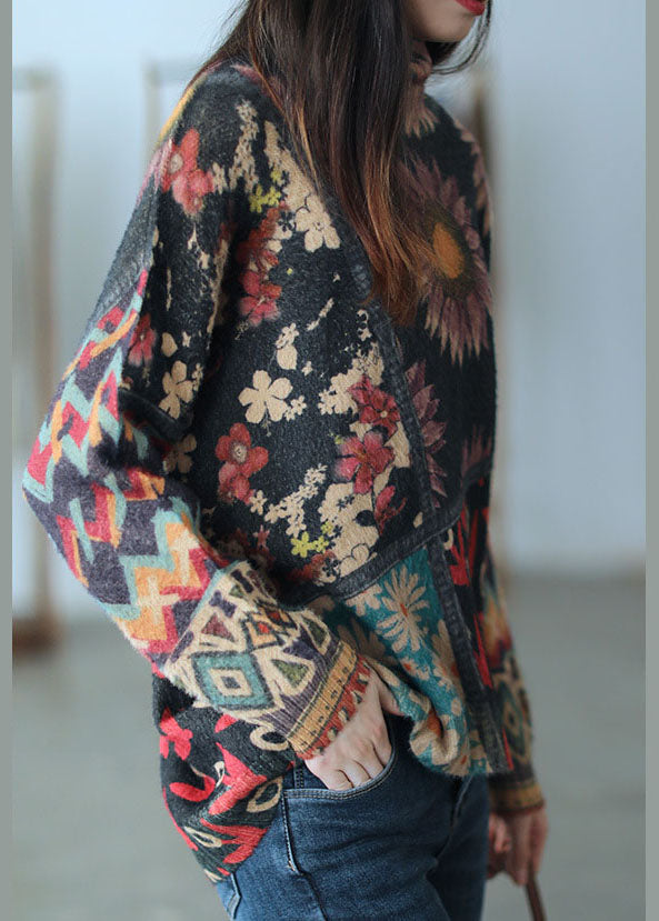 Women's Sweater Black Turtle Neck Mink Hair Knitted - 4