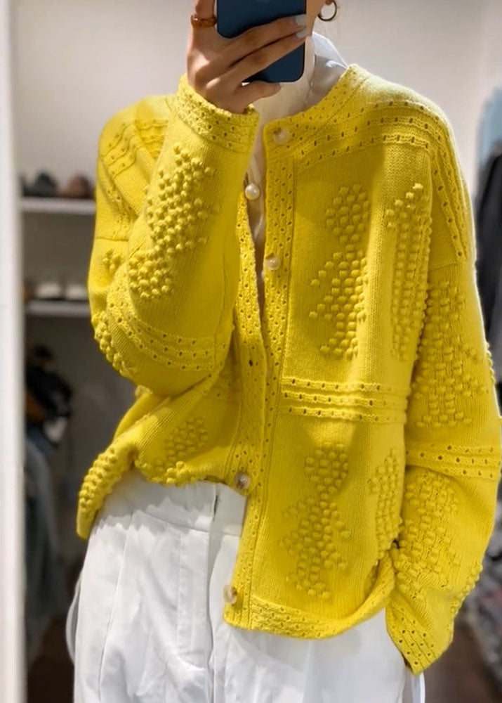 Women's Coat Yellow Knit O-Neck - 1