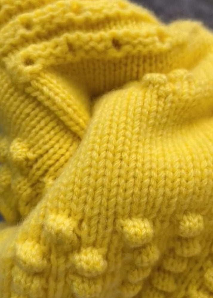 Women's Coat Yellow Knit O-Neck - 2