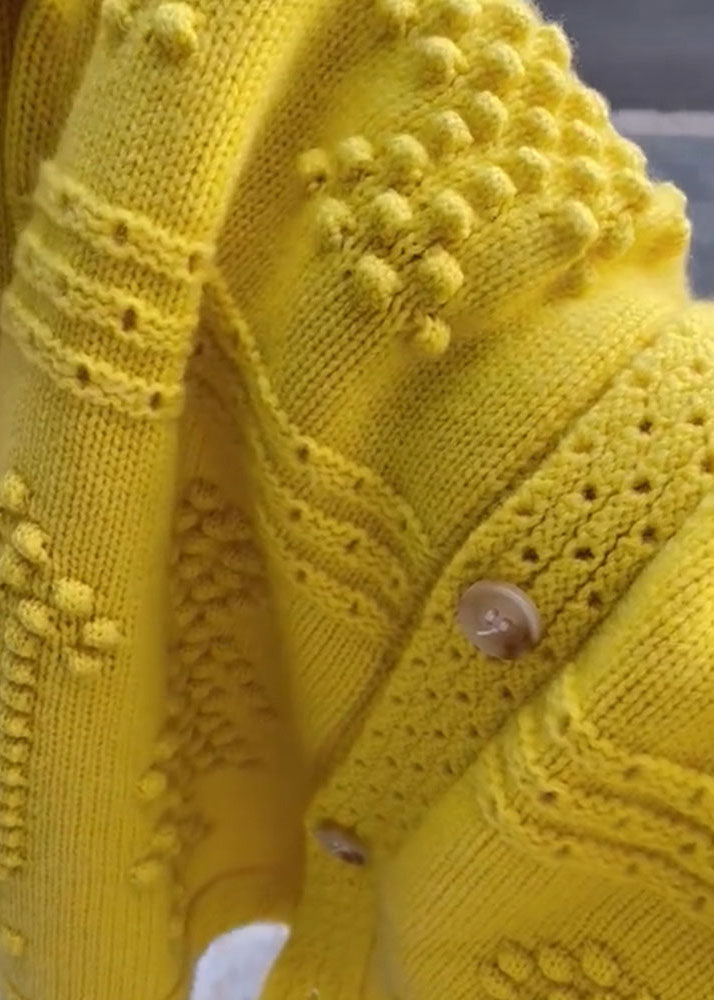 Women's Coat Yellow Knit O-Neck - 3