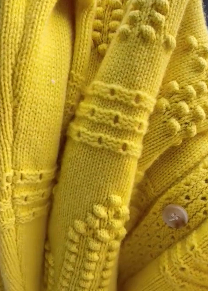 Women's Coat Yellow Knit O-Neck - 4