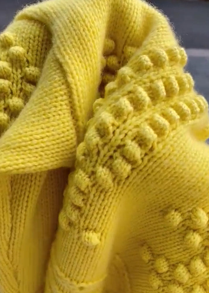 Women's Coat Yellow Knit O-Neck - 5