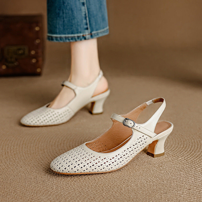 Women's Leather Slingback Block Heels – product view | Hensley London