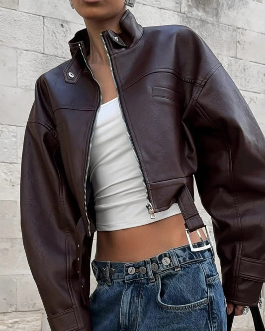 Biker Retro Leather Jacket | Slim Fit, Stand Collar 2