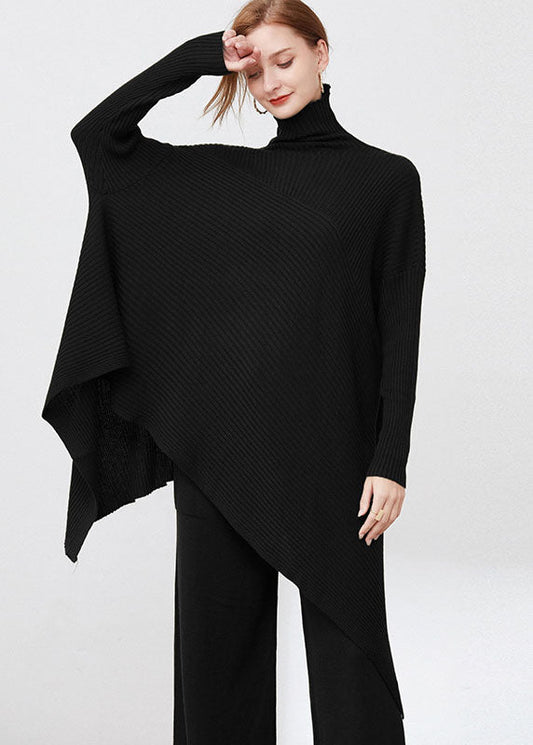 Women's Sweater Black Oversized Wool Long Sleeve - 1