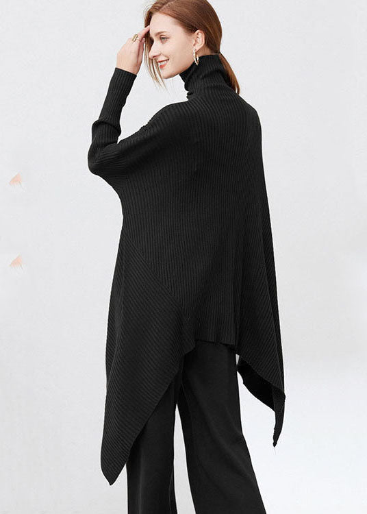 Women's Sweater Black Oversized Wool Long Sleeve - 3