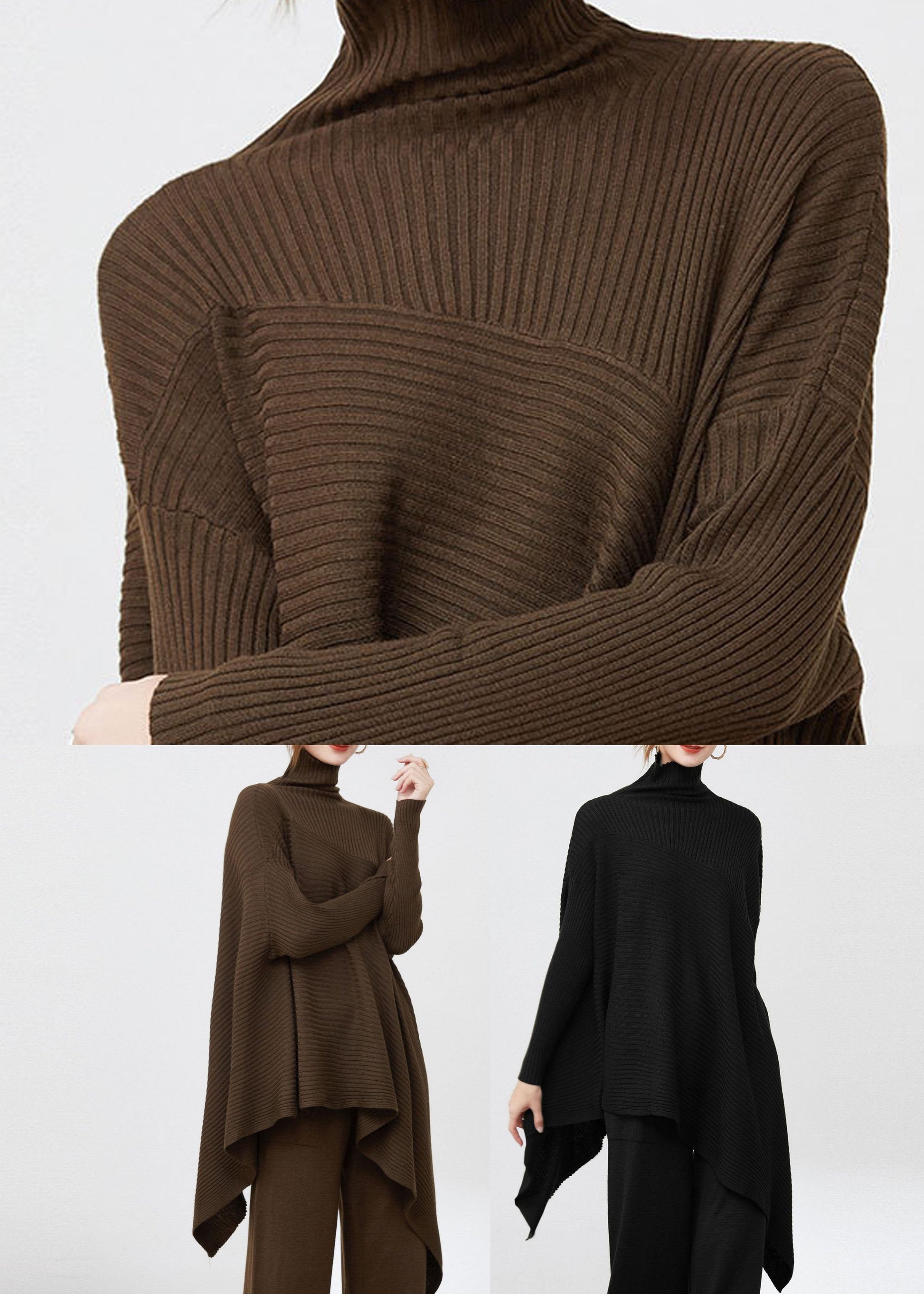 Women's Sweater Black Oversized Wool Long Sleeve - 4