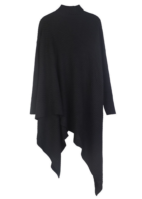 Women's Sweater Black Oversized Wool Long Sleeve - 5