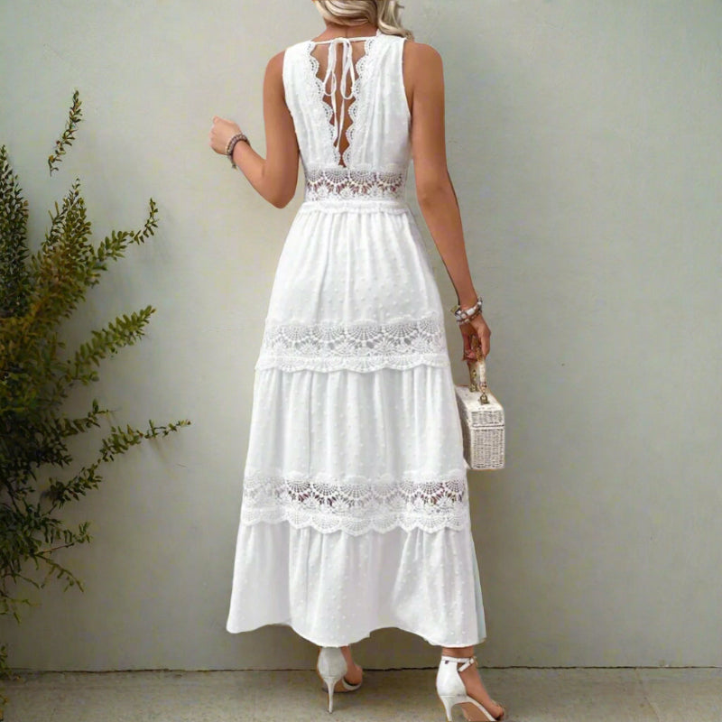 Breezy White Maxi Dress | Bohemian Lace, Backless Long Dress - Image 2