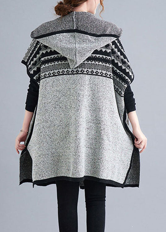 Women's Cardigan Grey Cotton Blend Hooded Short Sleeve - 4