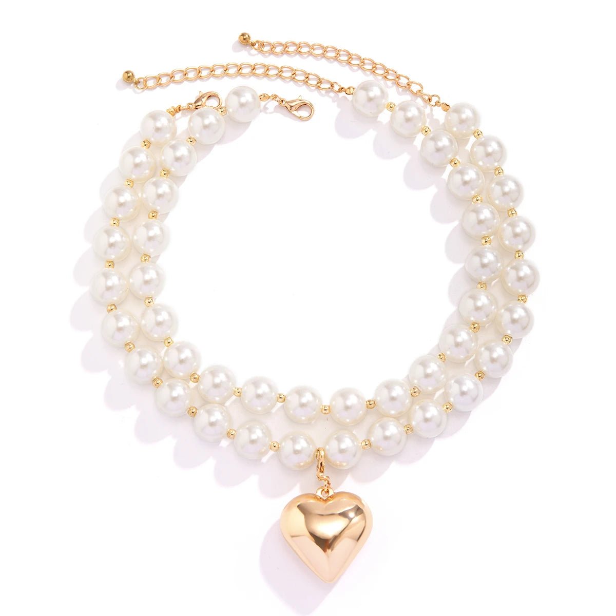 Bold Pearl Necklace with Gold Heart Pendant – Layered Design, Adjustable Length 6