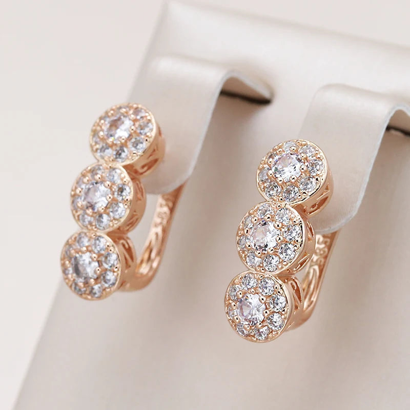 Bold Triple Layer Rose Gold Earrings with Diamond Accents – Elegant Statement Jewelry 0