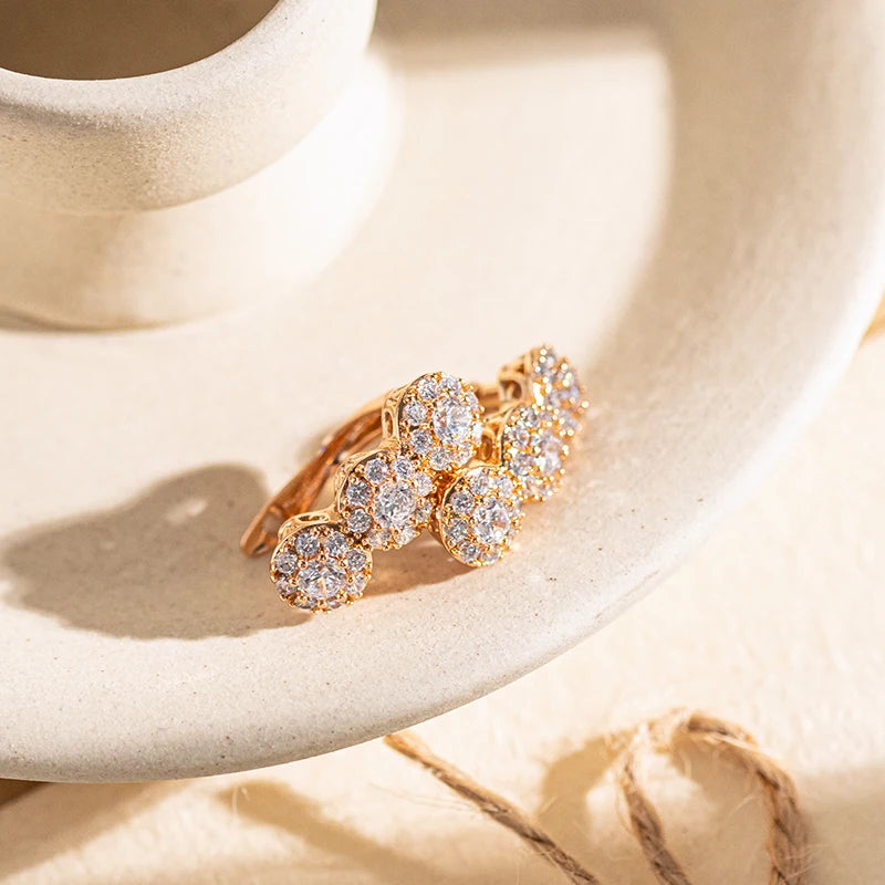 Bold Triple Layer Rose Gold Earrings with Diamond Accents – Elegant Statement Jewelry 1