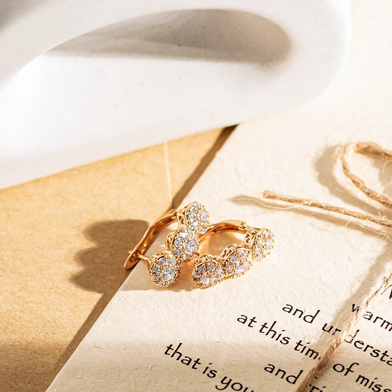 Bold Triple Layer Rose Gold Earrings with Diamond Accents – Elegant Statement Jewelry 2