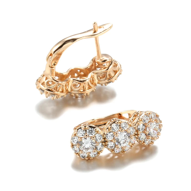Bold Triple Layer Rose Gold Earrings with Diamond Accents – Elegant Statement Jewelry 3