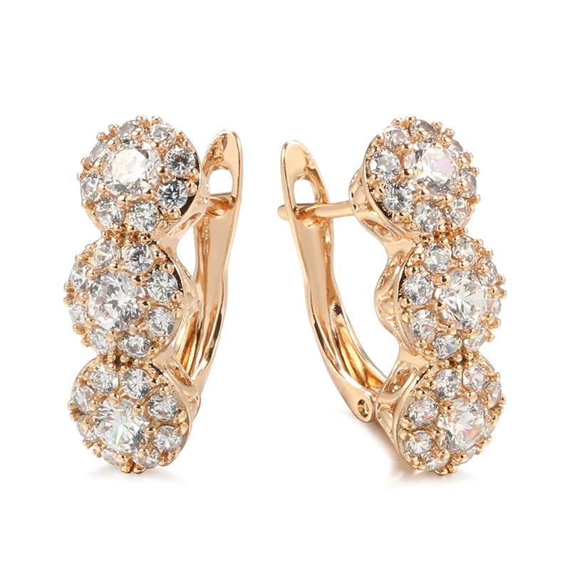 Bold Triple Layer Rose Gold Earrings with Diamond Accents – Elegant Statement Jewelry 4