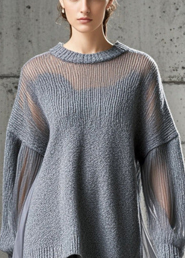 Women's Day Dress Grey Knit Tulle Oversized - 2