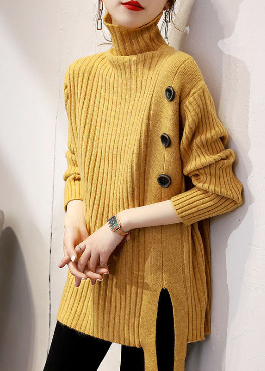 Women's Knit Sweater Khaki Turtleneck Polyester - 2