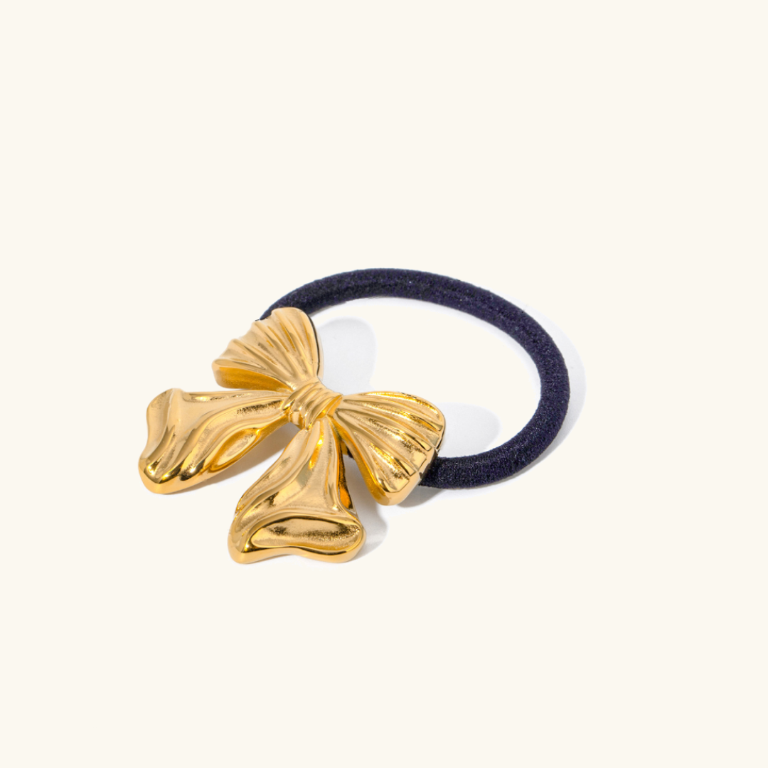 Bow Pony Cuff with Golden Bow – Waterproof and Hypoallergenic Hair Tie 0