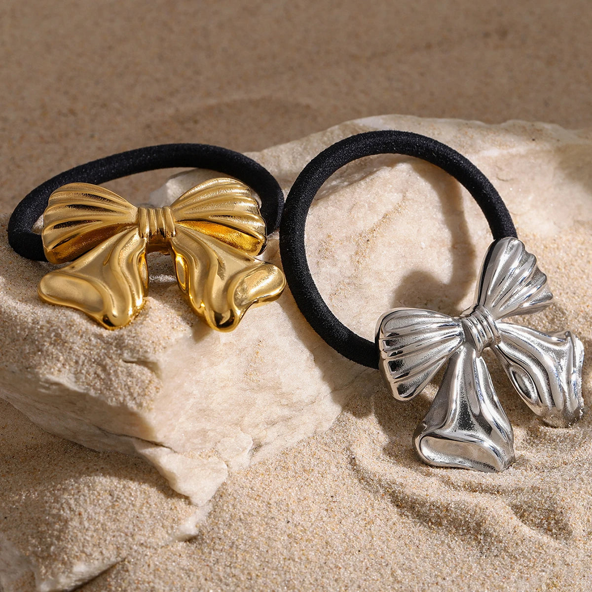 Bow Pony Cuff with Golden Bow – Waterproof and Hypoallergenic Hair Tie 4