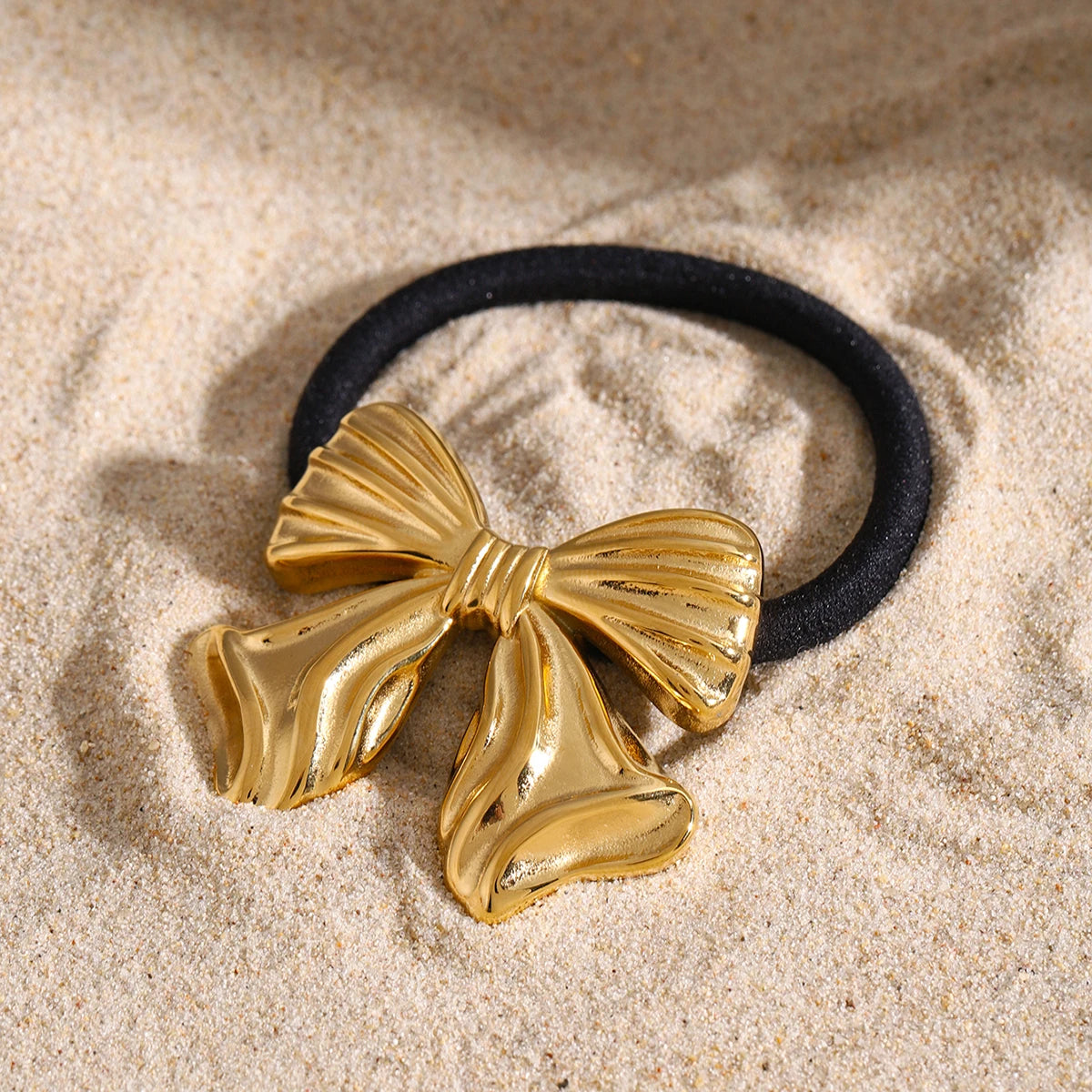 Bow Pony Cuff with Golden Bow – Waterproof and Hypoallergenic Hair Tie 5