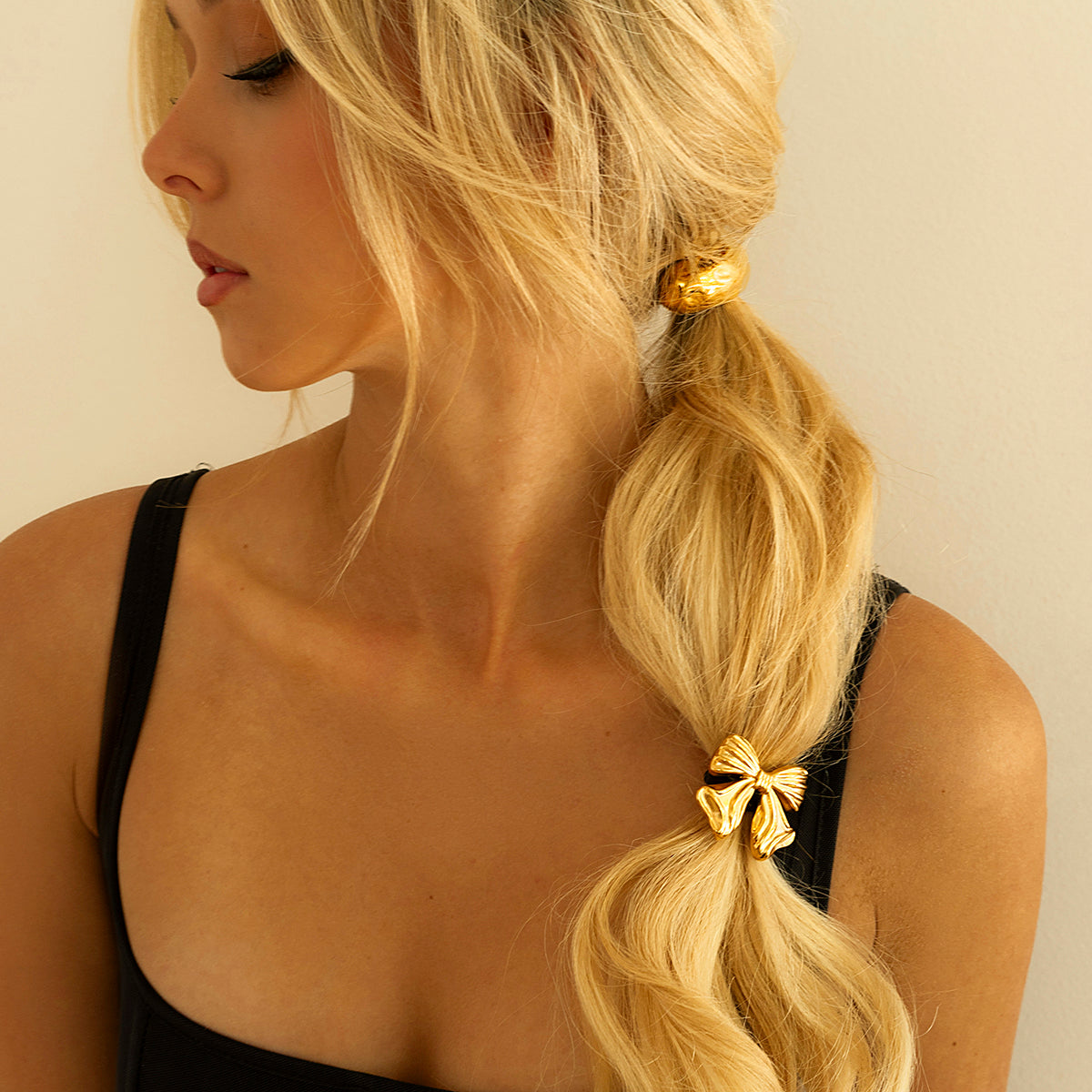 Bow Pony Cuff with Golden Bow – Waterproof and Hypoallergenic Hair Tie 7