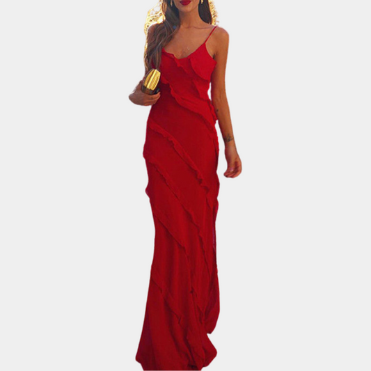 Women's Evening Gown Black Ruffled Polyester Formal Dress-2