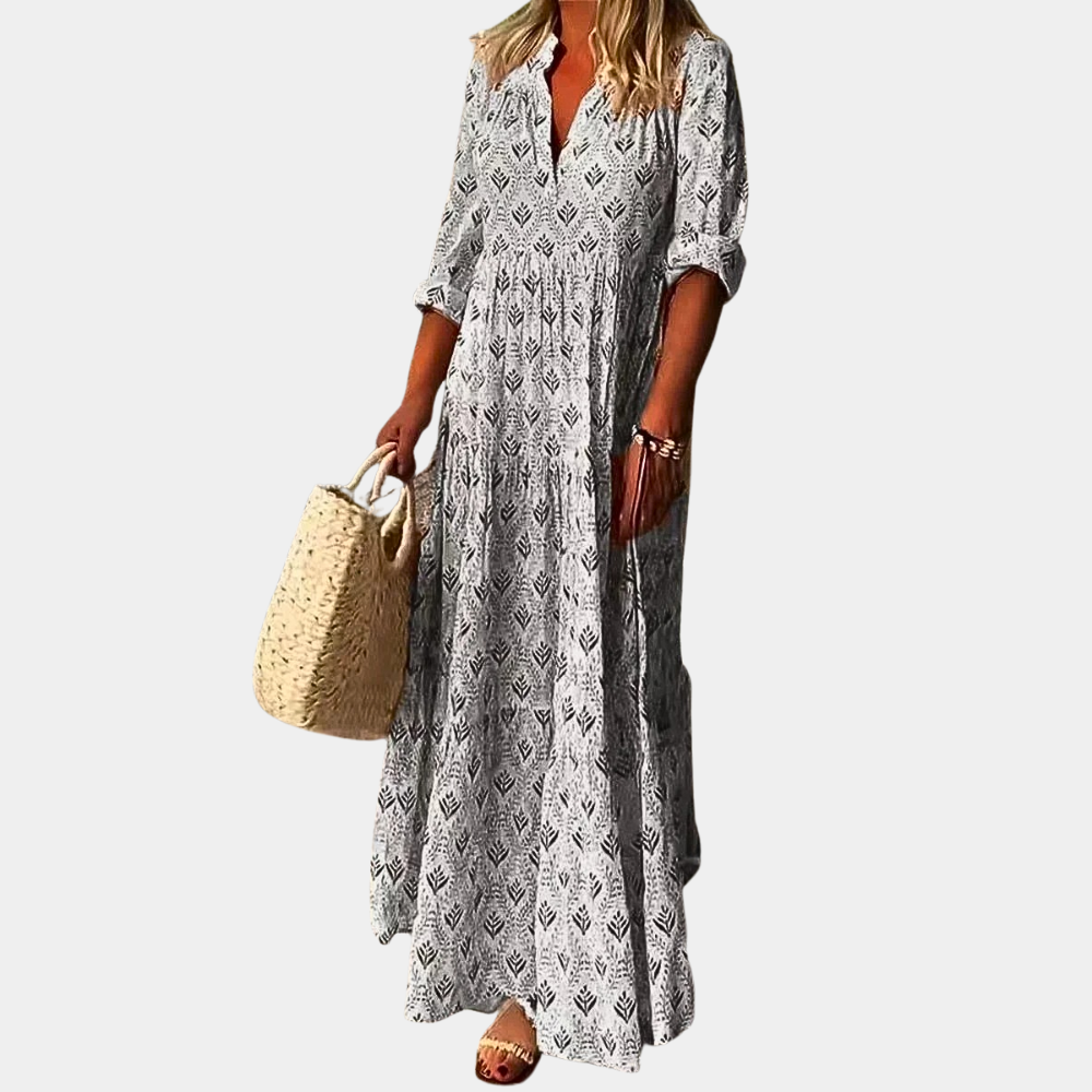 Women's Maxi Dress Gray Cotton-4