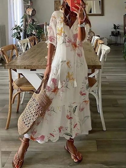 Women's Boho Tummy-Control Midi Dress in White – front view | Hensley London