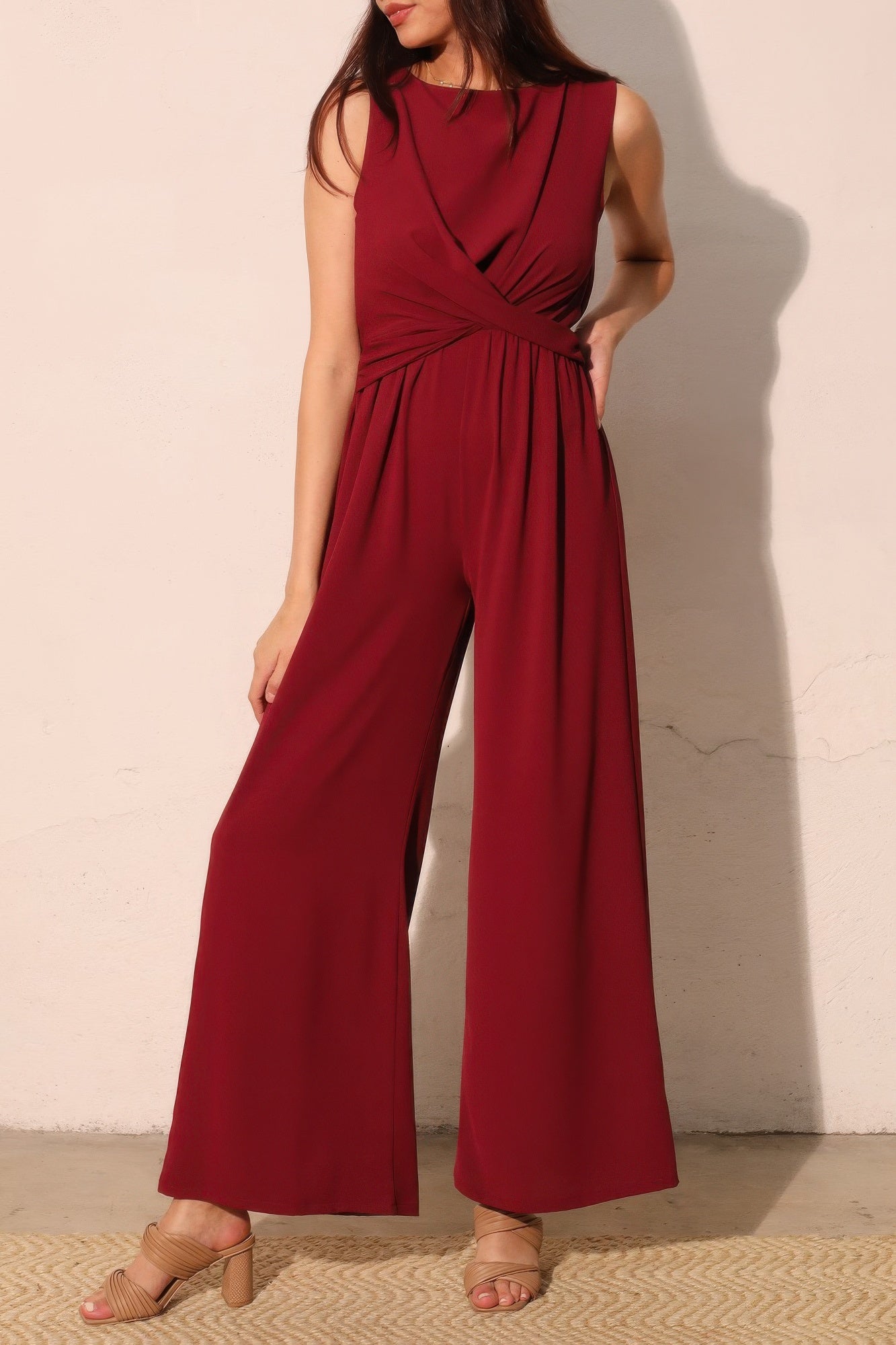 Tina Women's Jumpsuit | Textured Fabric, Twist Front - Image 4