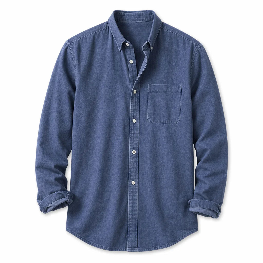 Men's Cotton Long-Sleeve Casual Shirt – detail view | Hensley London