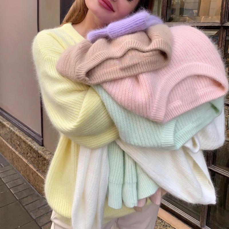 Candy-Colored Oversized Knitted Long Sleeve Pullover Sweaters 2