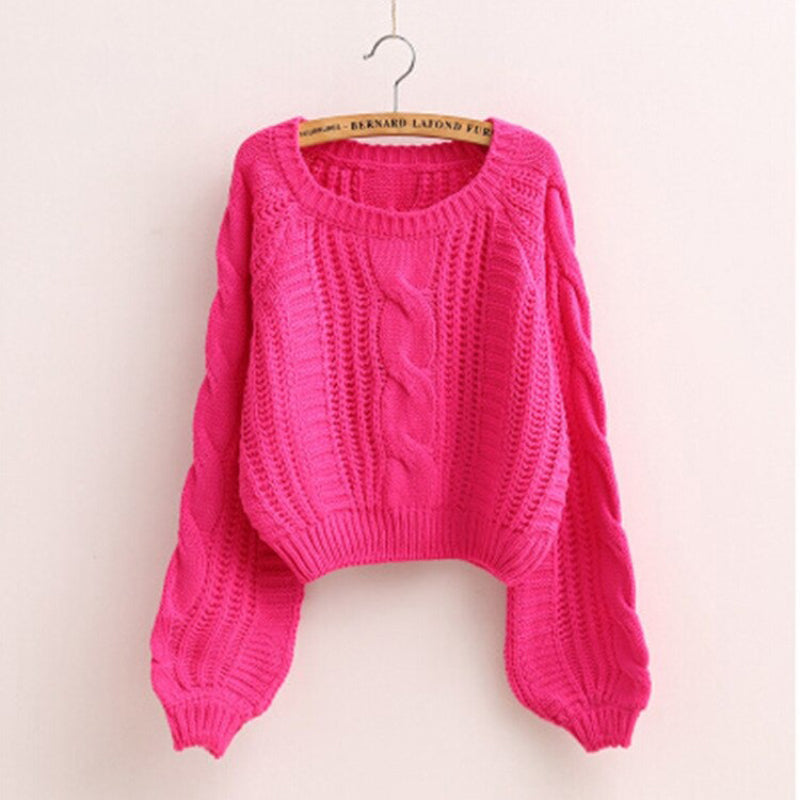 Candy Color Knitted Pullover Winter Sweater with Twisted Pattern 2
