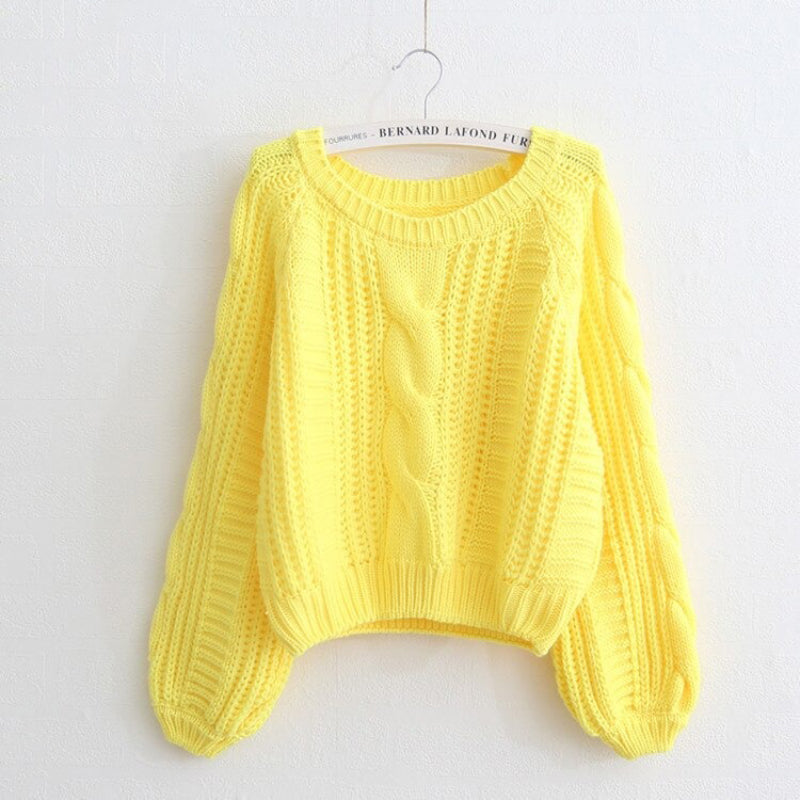 Candy Color Knitted Pullover Winter Sweater with Twisted Pattern 5